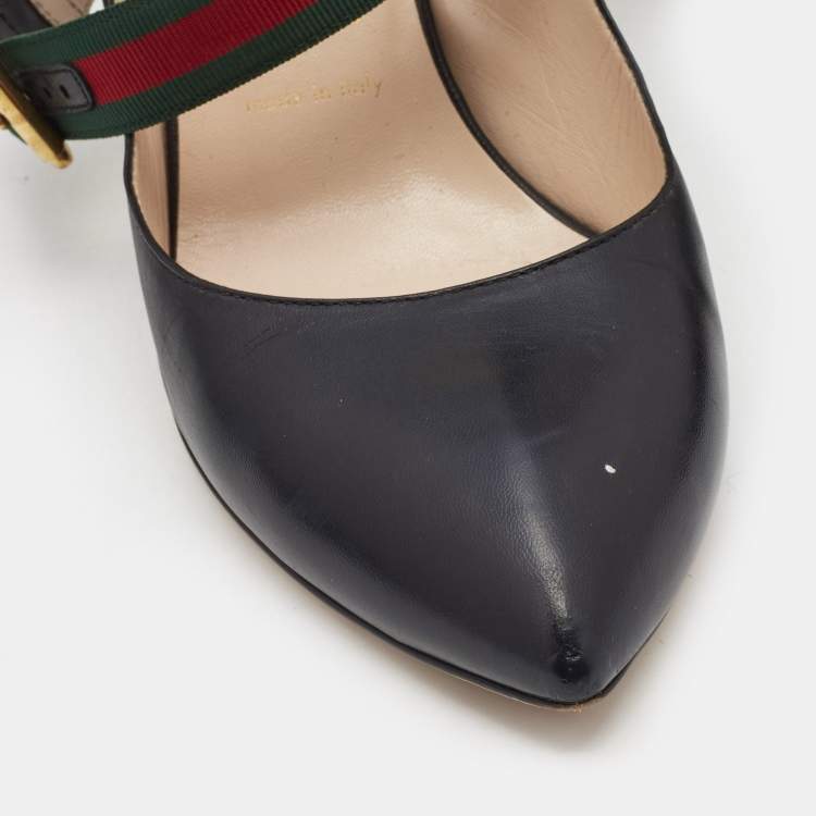 Pre Owned Gucci Black Leather Mary Jane Sylvie Pumps Size 38