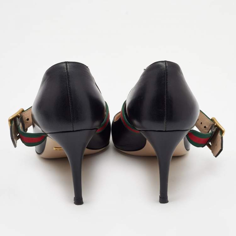 Pre Owned Gucci Black Leather Mary Jane Sylvie Pumps Size 38