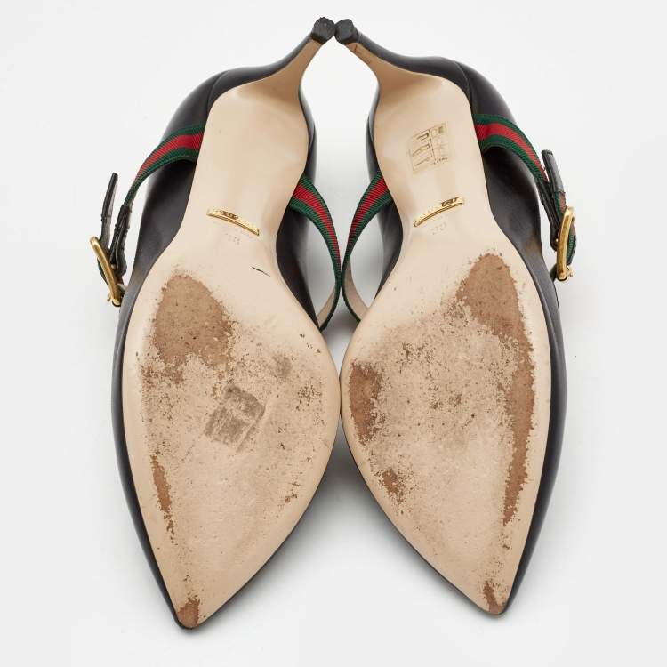 Pre Owned Gucci Black Leather Mary Jane Sylvie Pumps Size 38