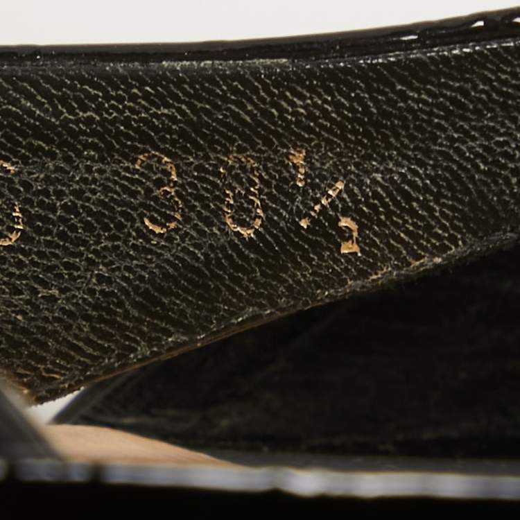 Pre Owned Gucci Black Micro Guccissima Patent Leather Penelope Espadrille Wedge Sandals Size 38.5