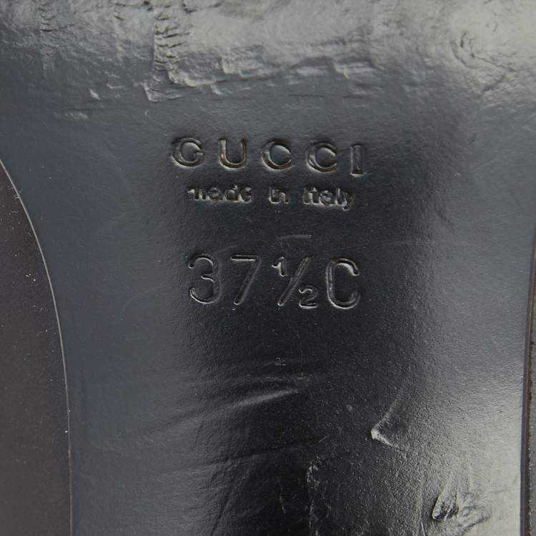 Pre Owned Gucci Dark Grey Leather Loafer Pumps Size 37.5