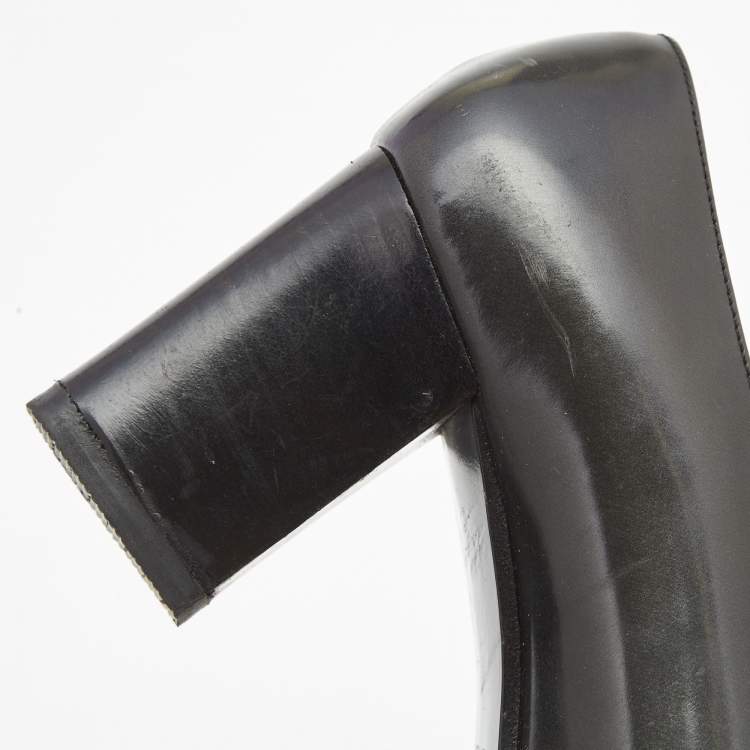 Pre Owned Gucci Dark Grey Leather Loafer Pumps Size 37.5