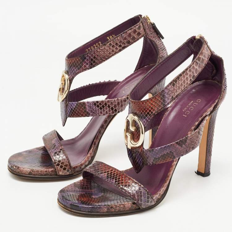 Pre Owned Gucci Multicolor Python  GG Logo Ankle Strap Sandals Size 38.5