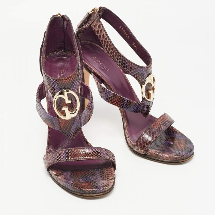 Pre Owned Gucci Multicolor Python  GG Logo Ankle Strap Sandals Size 38.5