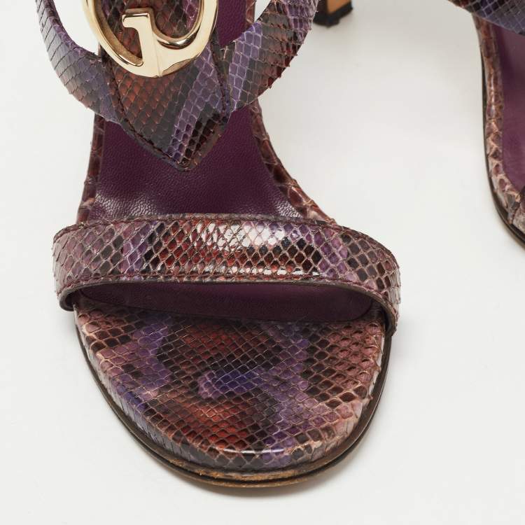 Pre Owned Gucci Multicolor Python  GG Logo Ankle Strap Sandals Size 38.5
