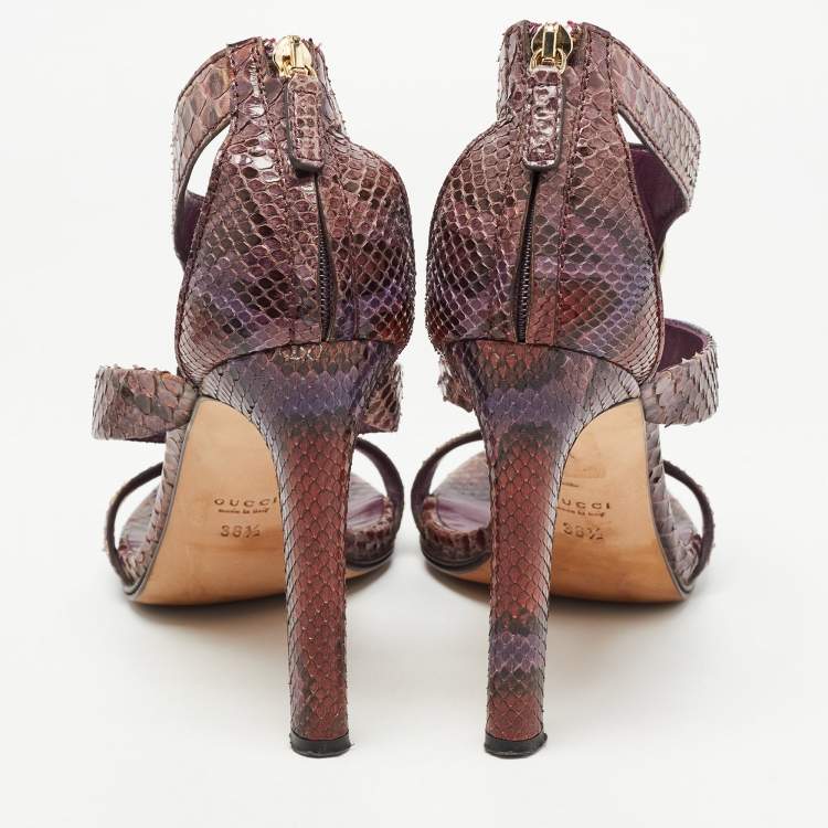Pre Owned Gucci Multicolor Python  GG Logo Ankle Strap Sandals Size 38.5