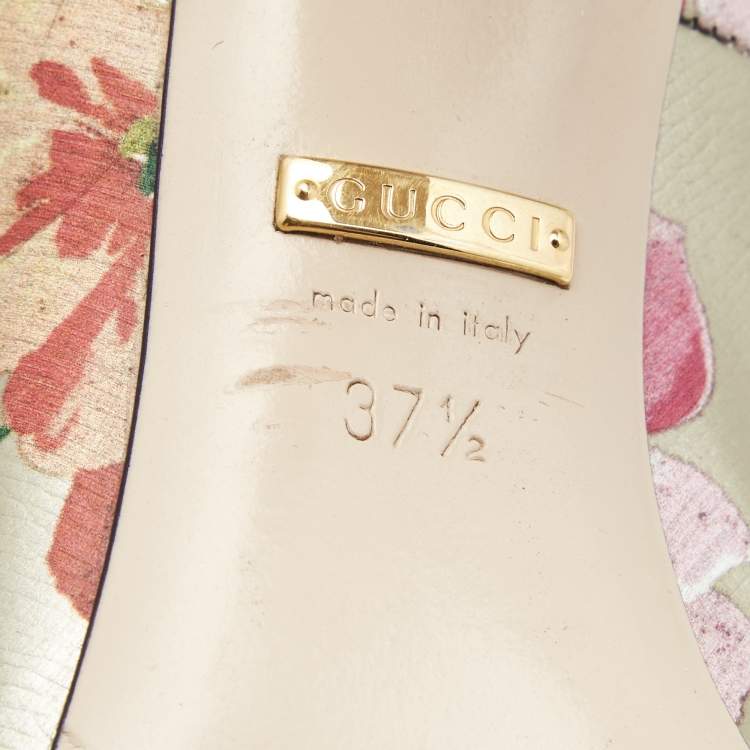 Pre Owned Gucci Multicolor Floral Leather Block Heel Pumps Size 37.5 