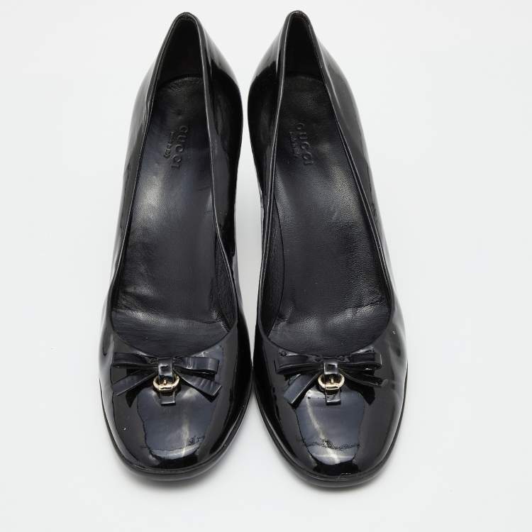 Pre Owned Gucci Black Patent Leather Bow Pumps Size 41
