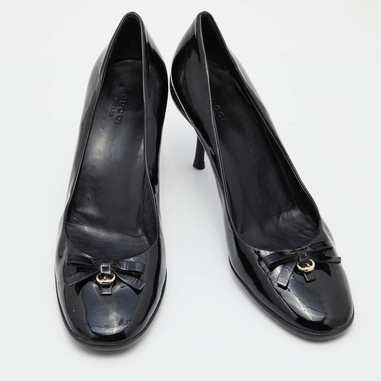 Pre Owned Gucci Black Patent Leather Bow Pumps Size 41