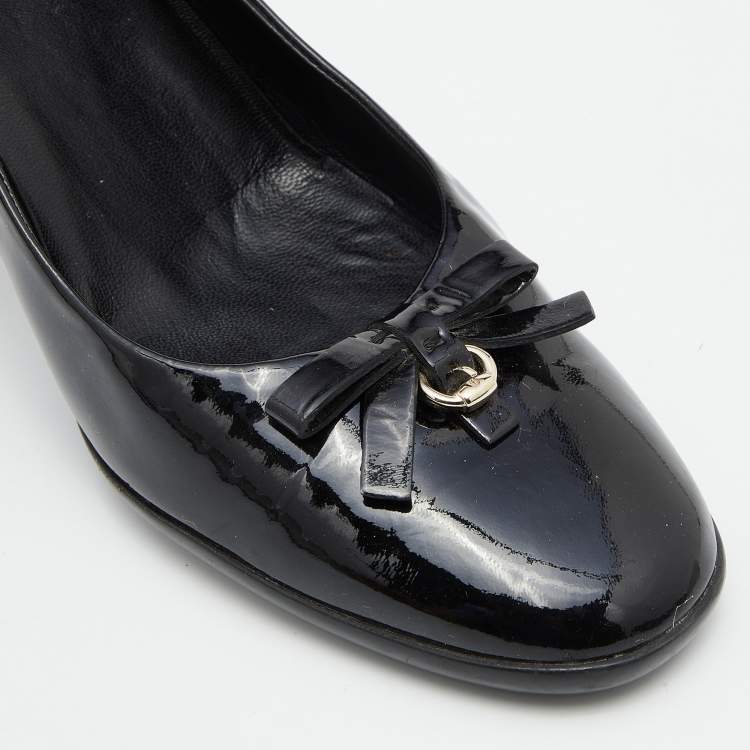 Pre Owned Gucci Black Patent Leather Bow Pumps Size 41