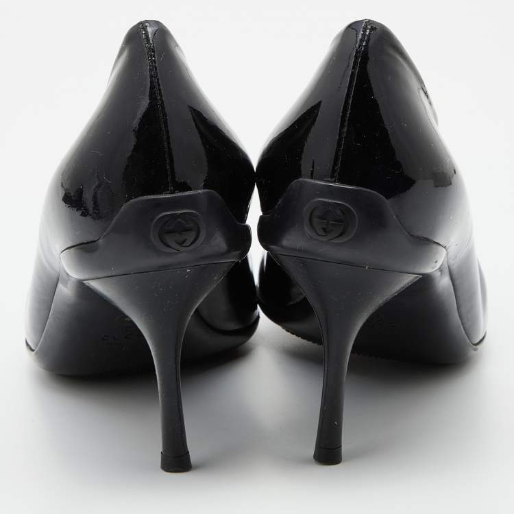 Pre Owned Gucci Black Patent Leather Bow Pumps Size 41