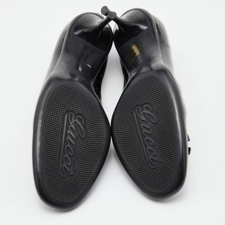 Pre Owned Gucci Black Patent Leather Bow Pumps Size 41