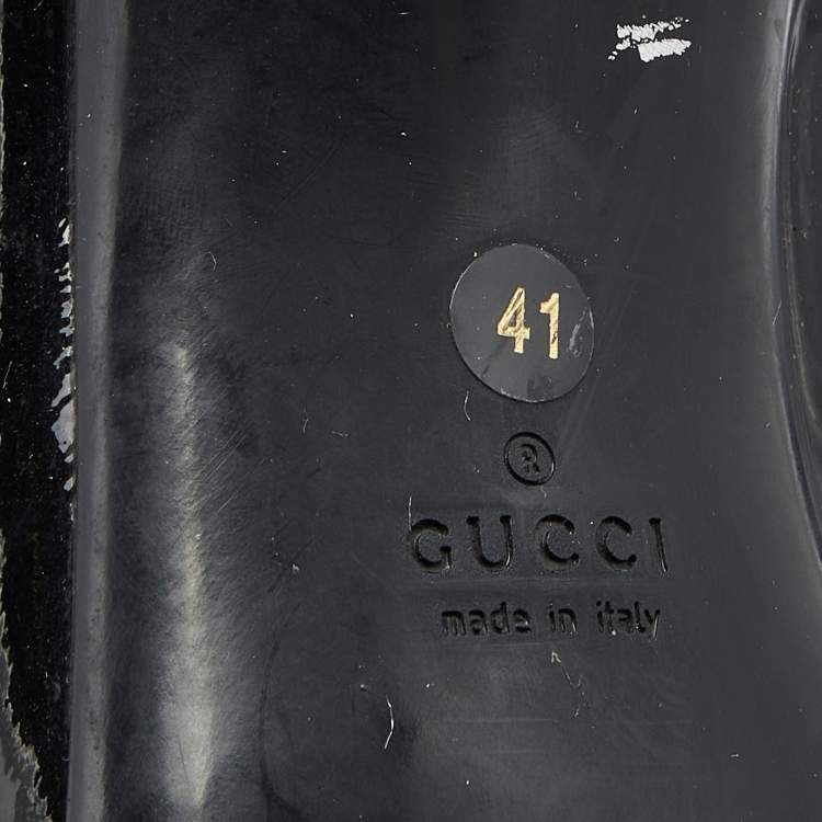 Pre Owned Gucci Black Patent Leather Bow Pumps Size 41