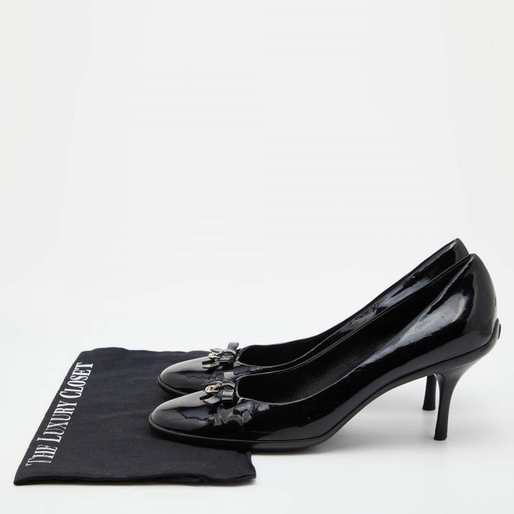 Pre Owned Gucci Black Patent Leather Bow Pumps Size 41