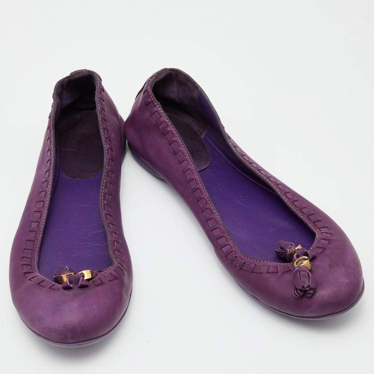 Pre Owned Gucci Purple Leather Tassel Ballet Flats Size 35