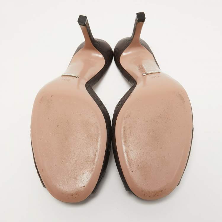 Pre Owned Gucci Dark Brown Guccissima Leather Horsebit Slide Sandals Size 38.5