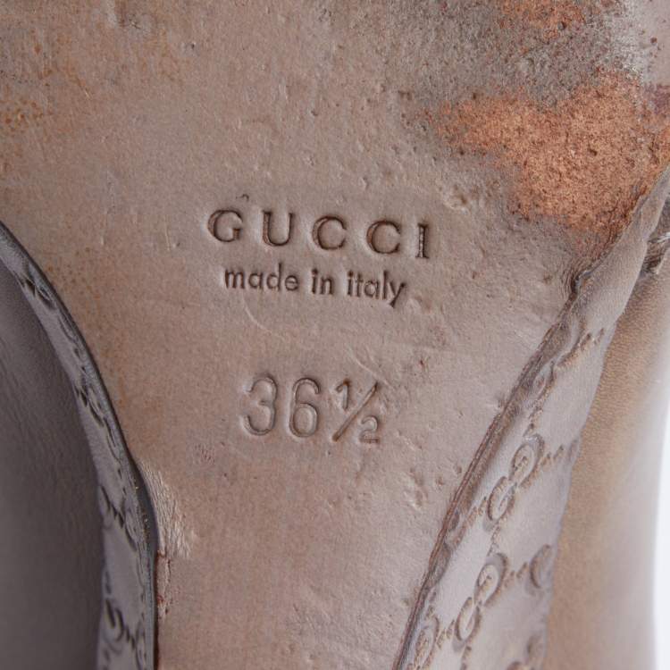 Pre Owned Gucci Brown Brogue Leather Wedge Peep Toe Pumps Size 36.5