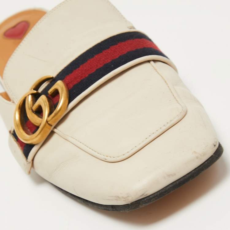 Pre Owned Gucci Cream Leather Princetown Flat Mules Size 38