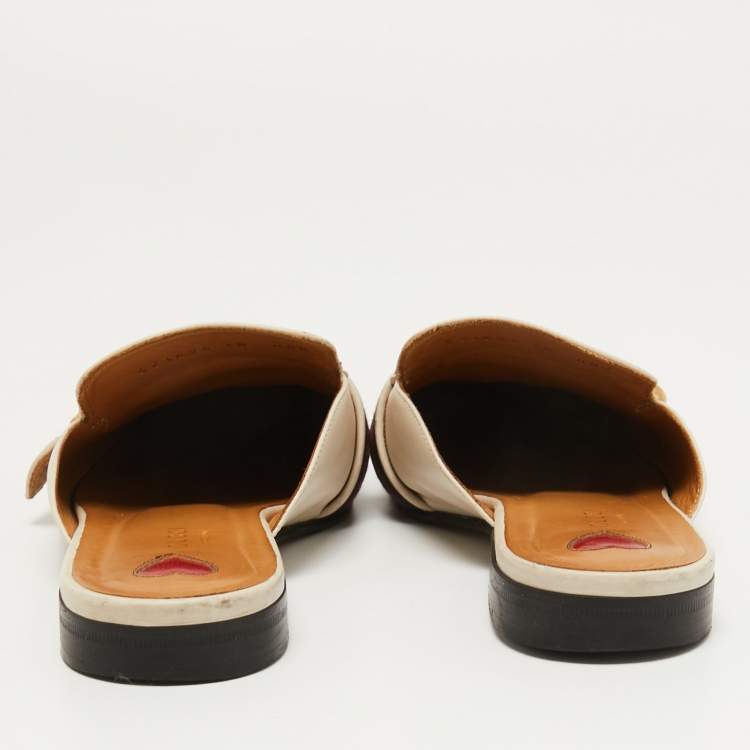 Pre Owned Gucci Cream Leather Princetown Flat Mules Size 38