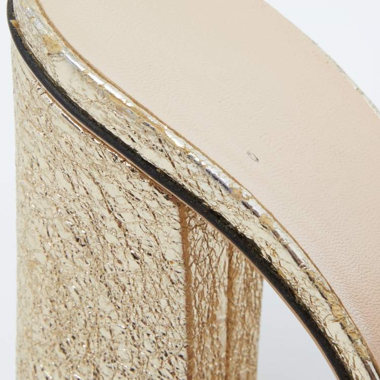 مملوكة مسبقًا Gucci Metallic Gold Texture Leather Double G Marmont Fringe Slide Sandals Size 39