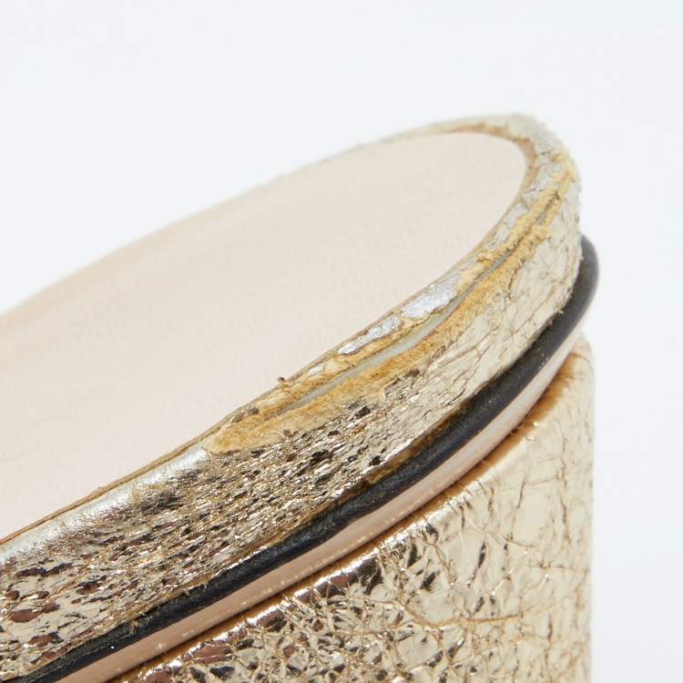 مملوكة مسبقًا Gucci Metallic Gold Texture Leather Double G Marmont Fringe Slide Sandals Size 39