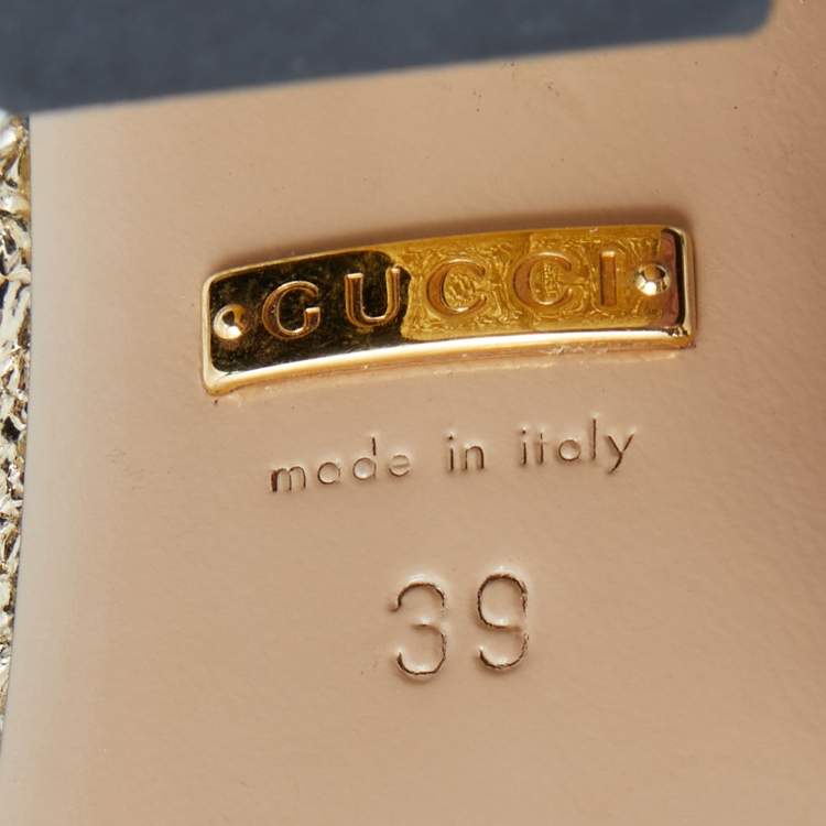 مملوكة مسبقًا Gucci Metallic Gold Texture Leather Double G Marmont Fringe Slide Sandals Size 39