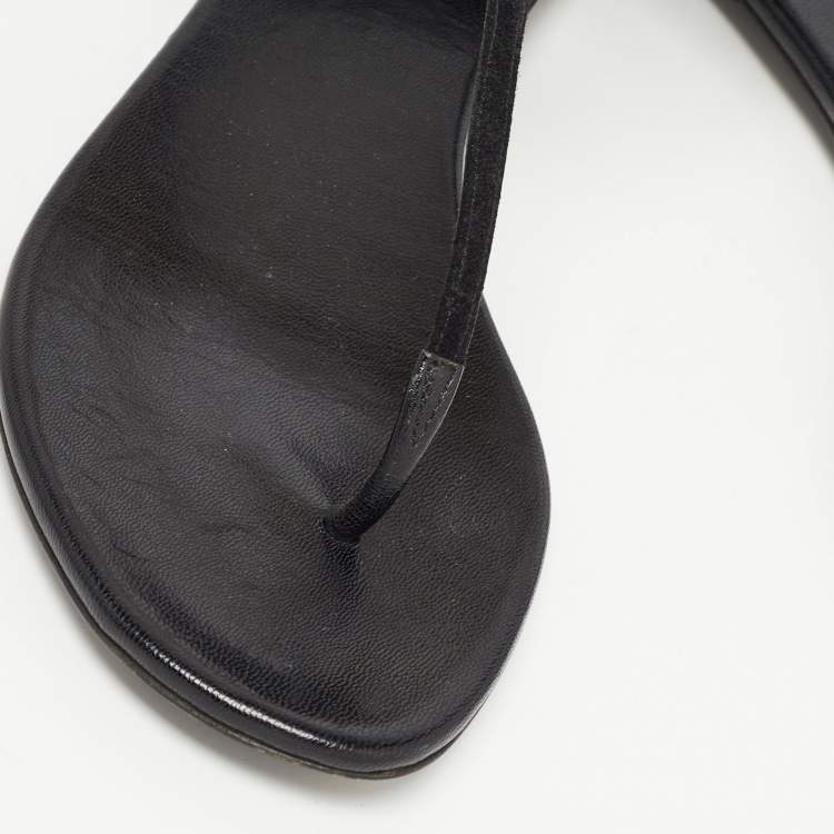Pre Owned Gucci Black Suede and Leather Thong Ankle Strap Sandals Size 35.5