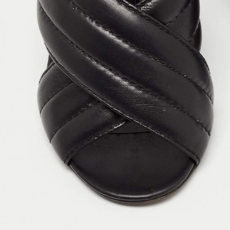 Pre Owned Gucci Black Quilted Leather Webby Criss Cross Open Toe Mules Size 37