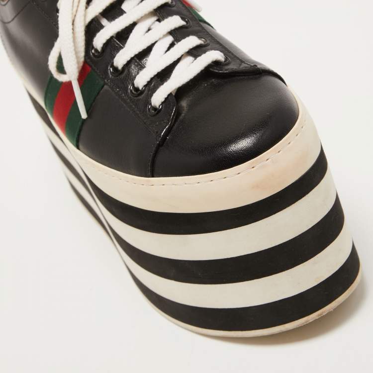 Pre Owned Gucci Black Leather Peggy Ace Platform Sneakers Size 40