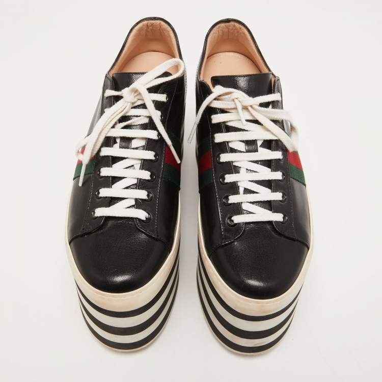 Pre Owned Gucci Black Leather Peggy Ace Platform Sneakers Size 40