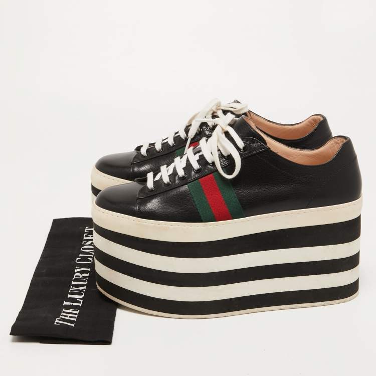 Pre Owned Gucci Black Leather Peggy Ace Platform Sneakers Size 40
