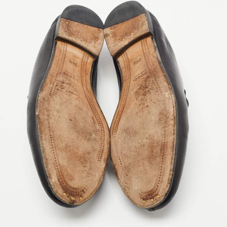 Pre Owned Gucci Black Leather Horsebit Foldable Loafers Size 36.5