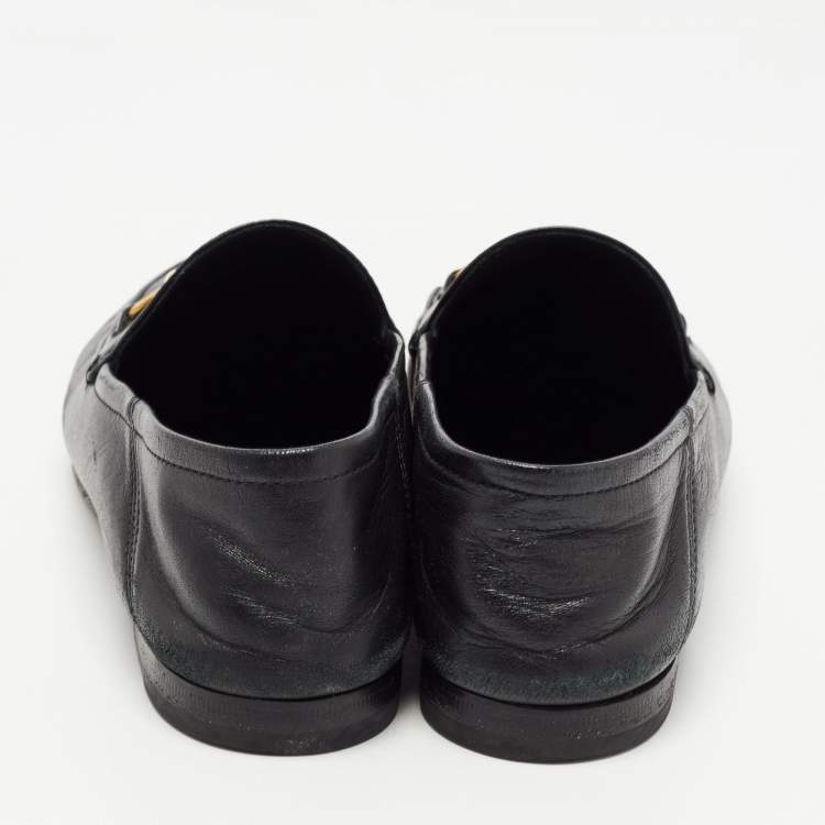 Pre Owned Gucci Black Leather Horsebit Foldable Loafers Size 36.5