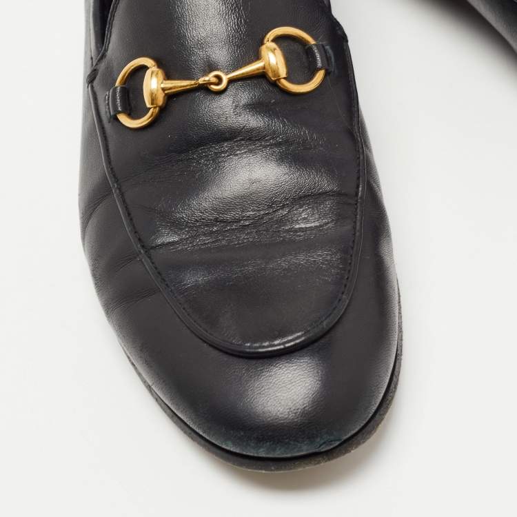 Pre Owned Gucci Black Leather Horsebit Foldable Loafers Size 36.5