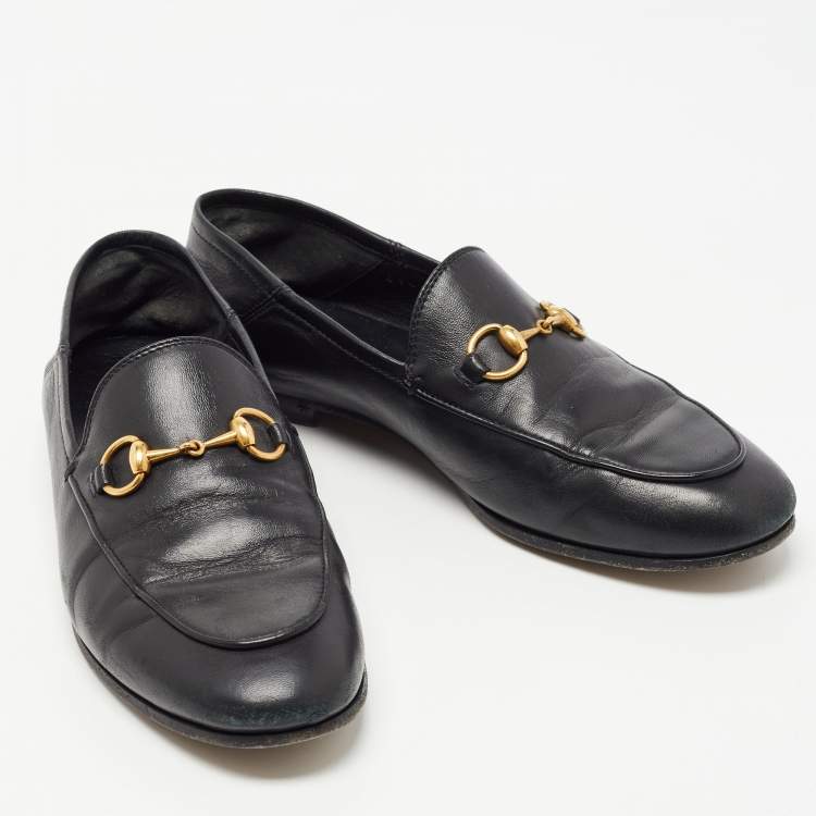 Pre Owned Gucci Black Leather Horsebit Foldable Loafers Size 36.5