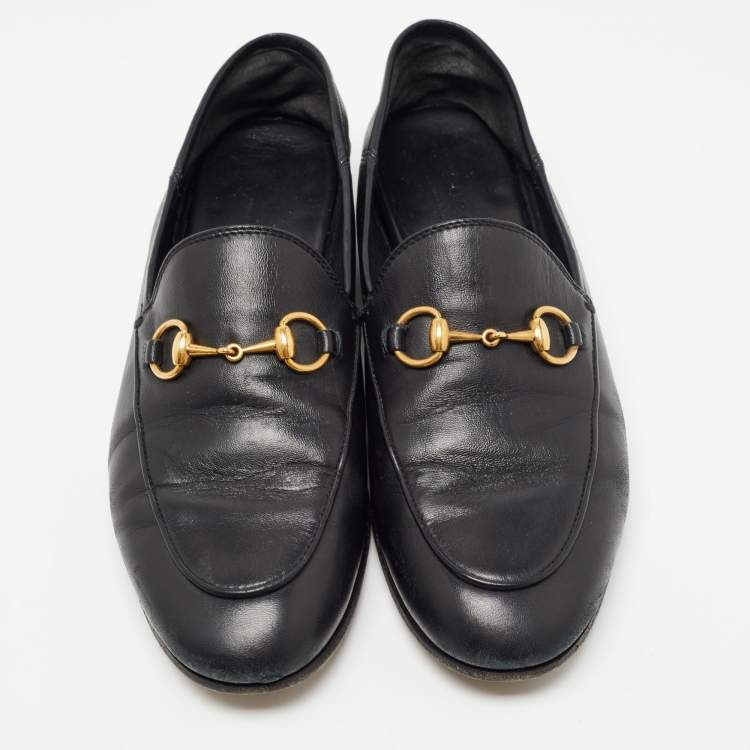 Pre Owned Gucci Black Leather Horsebit Foldable Loafers Size 36.5