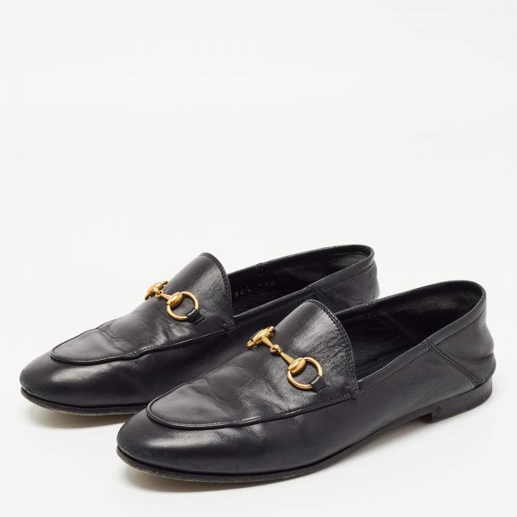 Pre Owned Gucci Black Leather Horsebit Foldable Loafers Size 36.5