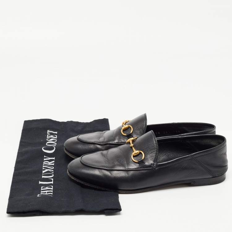 Pre Owned Gucci Black Leather Horsebit Foldable Loafers Size 36.5
