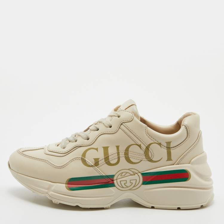 Gucci Cream Leather Rhyton Lace Up Sneakers Size Gucci | TLC