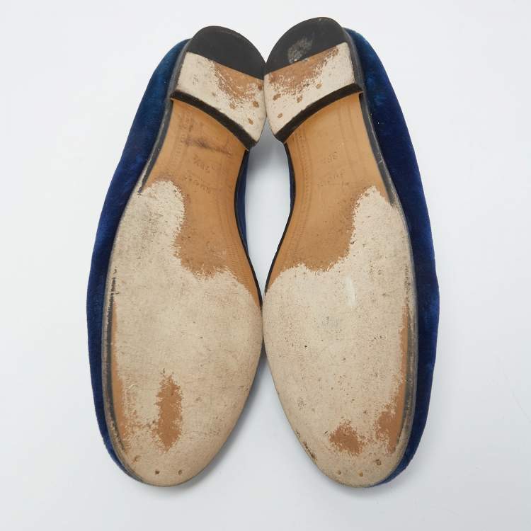 Pre Owned Gucci Blue Velvet Jordaan Loafers Size 38.5