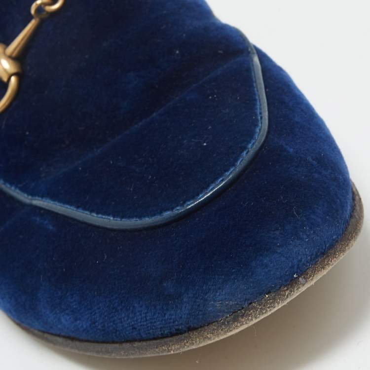 Pre Owned Gucci Blue Velvet Jordaan Loafers Size 38.5