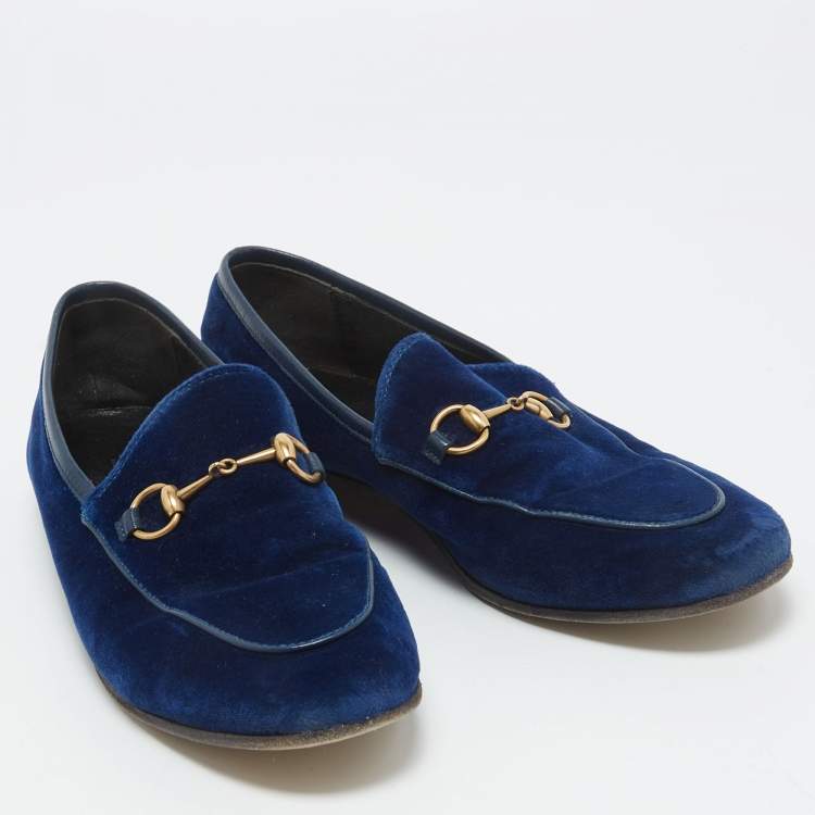 Pre Owned Gucci Blue Velvet Jordaan Loafers Size 38.5
