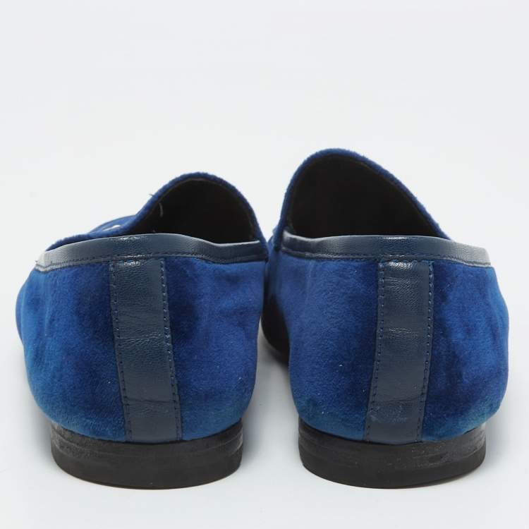 Pre Owned Gucci Blue Velvet Jordaan Loafers Size 38.5
