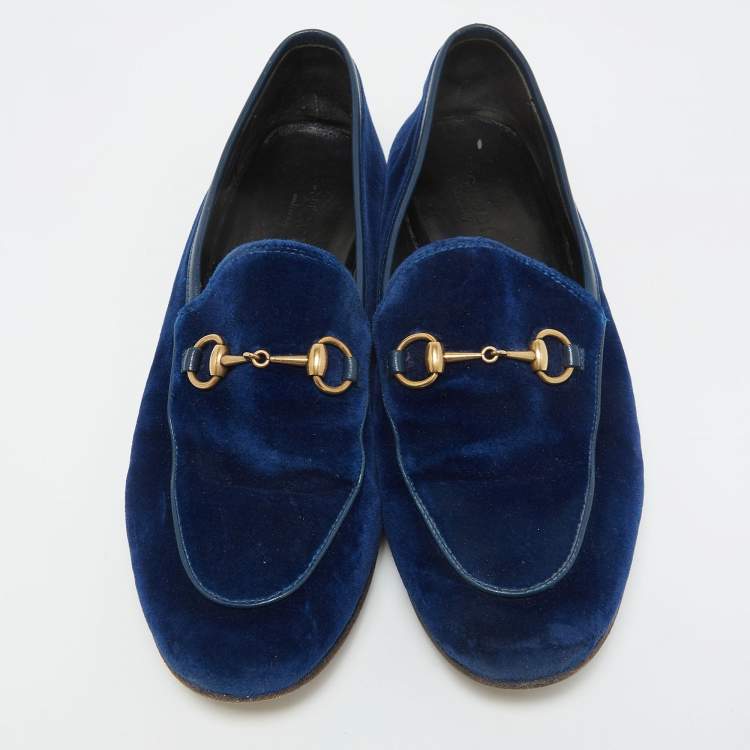 Pre Owned Gucci Blue Velvet Jordaan Loafers Size 38.5