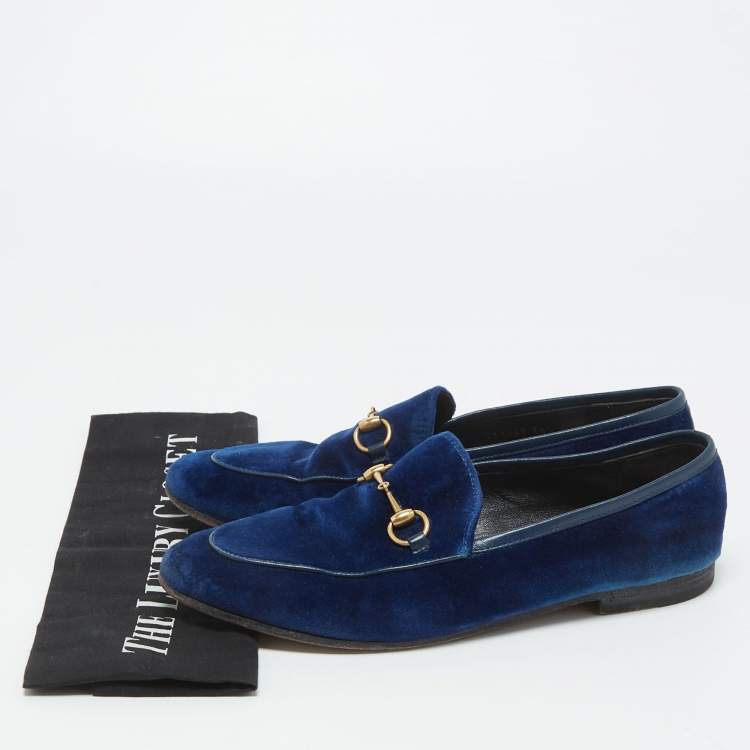 Pre Owned Gucci Blue Velvet Jordaan Loafers Size 38.5
