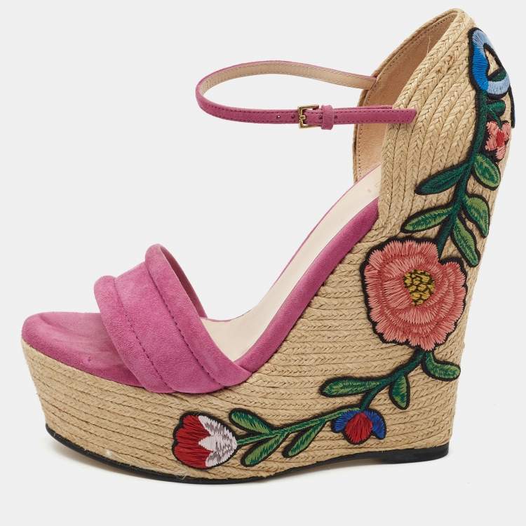 Gucci, Shoes, Gucci Wedge Suede Sandals