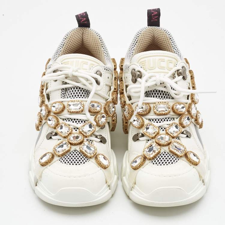 Pre Owned Gucci White Suede and Leather Flashtrek Chunky Sneakers Size 38.5