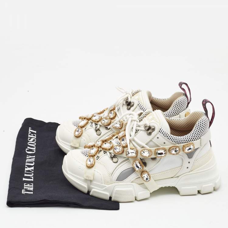 Pre Owned Gucci White Suede and Leather Flashtrek Chunky Sneakers Size 38.5