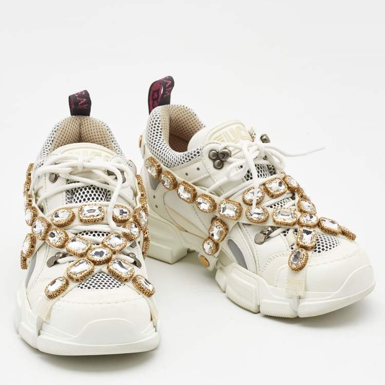 Pre Owned Gucci White Suede and Leather Flashtrek Chunky Sneakers Size 38.5