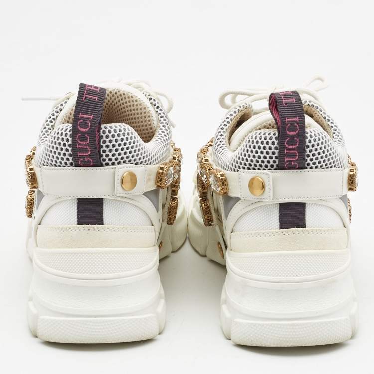 Pre Owned Gucci White Suede and Leather Flashtrek Chunky Sneakers Size 38.5